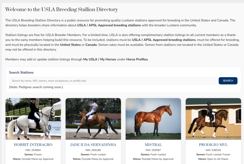 USLA Stallion Directory