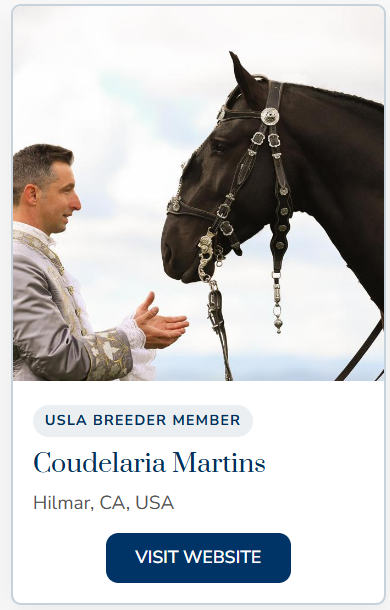 Sample USLA Lusitano Breeder Directory listing for Coudelaria Martins
